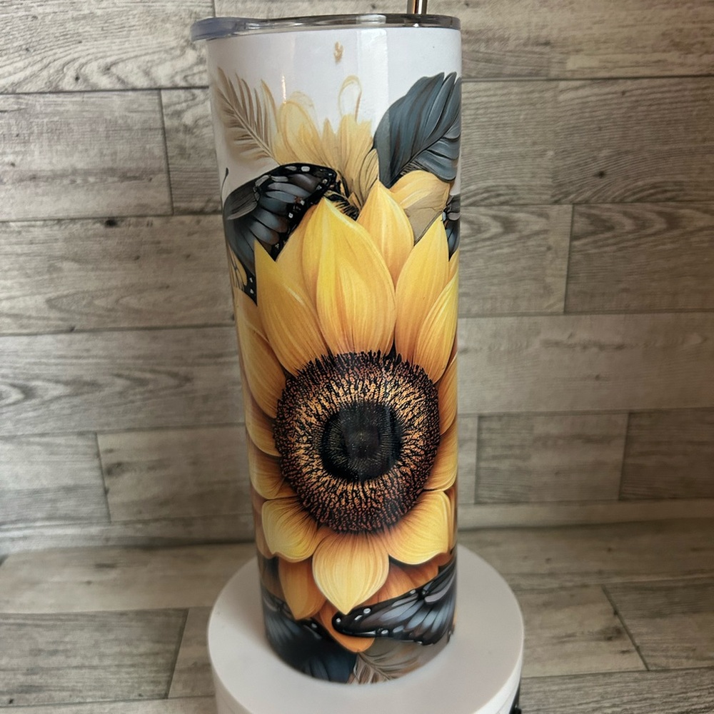 Sunflower Tumbler with Butterfly Design